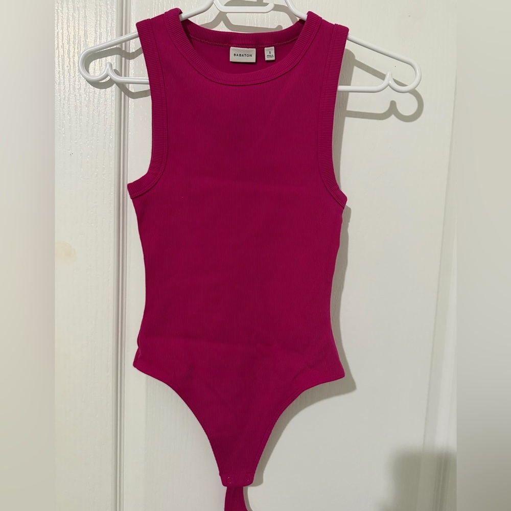 Babaton Fuchsia Ribbed Sleeveless One-Piece Bodysuit